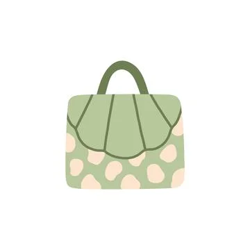 Sage green structured handbag with abstract cream spot pattern and a scalloped Stock Illustration