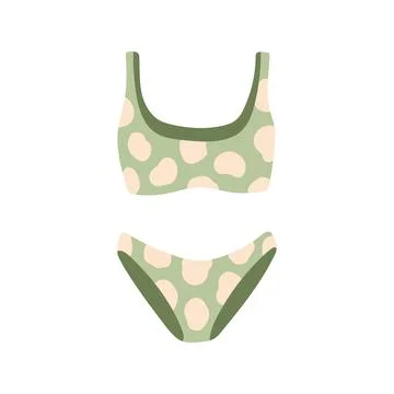Sage green two-piece crop top bikini swimsuit with cream spot pattern vector 库存插图