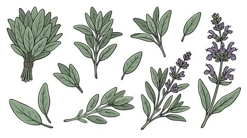 Sage Herb Vector Illustration Set Stock Illustration