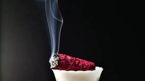Sage smoke burning on black background Stock Footage 257457470