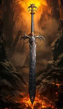Sagenhaftes Schwert Excalibur des mystischen König Artus, Generative AI Sa.. Stock Photos