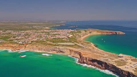 Sagres cliffs and turquoise Atlantic coastline Видео 336996971