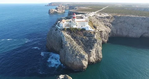 Sagres Lighthouse at Cape Saint Vincent Stock-Footage 111146216