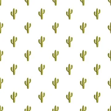 Saguaro cactus seamless pattern on white background Stock Illustration
