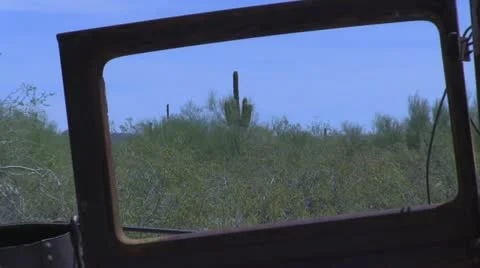 Saguaro viewed through window of car. Stock Footage 11345057