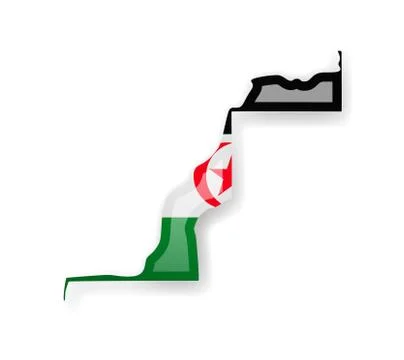 Saharan Arab Democratic Republic flag and outline of the country on a white b Stock Illustration