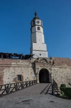 Sahat kula, the clock tower and gate of the Belgrade Kalemegdan fortress or B Stock Photos