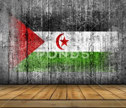 Sahrawi Arab Democratic Republic flag painted on background texture concrete Stock Photos