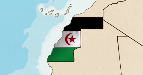 The sahrawi republic flag waving inside the country on a world map Video stock 339033324