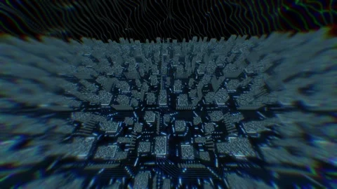 Sai-fi blue background, flying over the virtual city - electronic board with Video stock 143563990