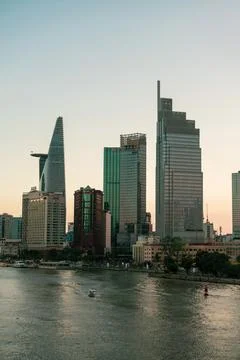 Sai Gon river with District 1 view in Ho Chi Minh city Stock Photos