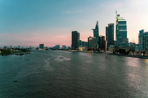 Sai Gon river view from Thu Thiem 2 bridge Stock Photos