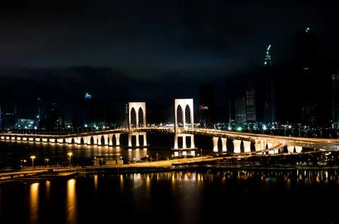Sai Van Bridge in Macau at night Stock Photos