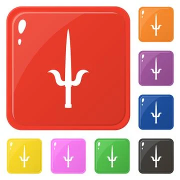 Sai weapon icons set 8 colors isolated on white. Collection of glossy square  Stock Illustration