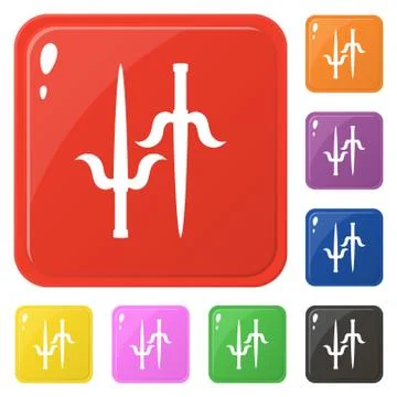 Sai weapon icons set 8 colors isolated on white. Collection of glossy square  Stock Illustration