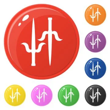Sai weapon icons set 8 colors isolated on white. Collection of glossy round c Stock Illustration