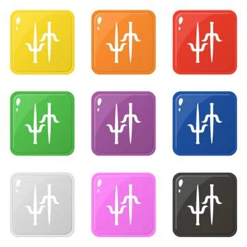 Sai weapon icons set 9 colors isolated on white. Collection of glossy square  Stock Illustration