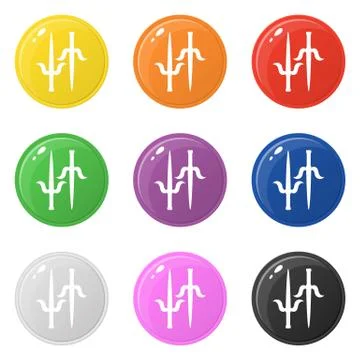 Sai weapon icons set 9 colors isolated on white. Collection of glossy round c Stock Illustration
