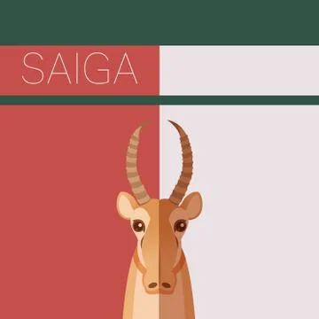 Saiga flat postcard Stock Illustration