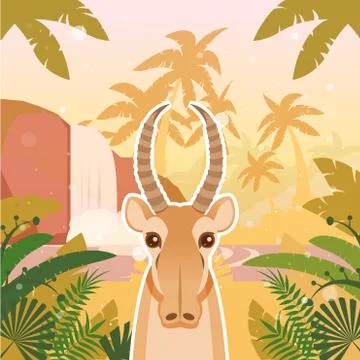 Saiga on the Jungle Background Stock Illustration
