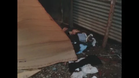 SAIGON - 1968: Shutter-side view - Indistinct view passes a metal shutter Vídeo Stock 344483047