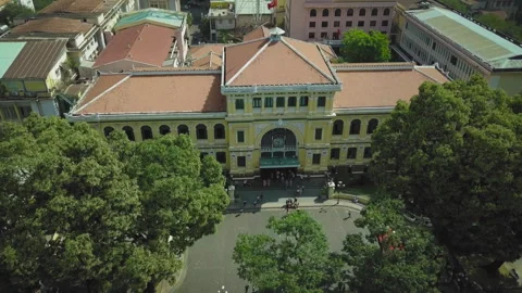 Saigon central post office aerial view in ho chi minh city, vietnam Stock Footage 329491754