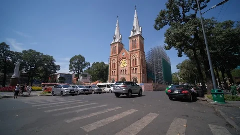 The Saigon Central Post Office and Notre-Dame Cathedral Basilica Stock Footage 102250470