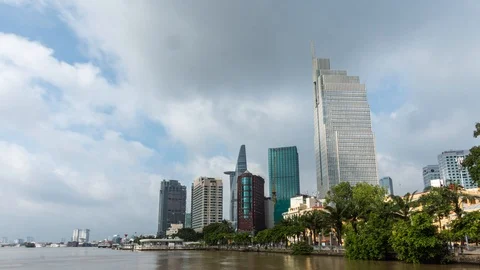Saigon Financial Tower Skyline. High Rise Riverside, in Ho Chi Minh, Vietnam. Stock Footage 115957624
