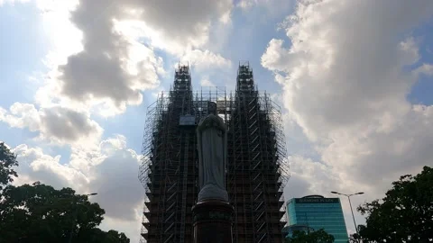 Saigon Notre-Dame Cathedral Basilica under clouds motion sky Stock Footage 153140404