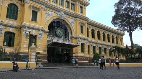 Saigon Post office building in Ho Chi Minh City, Vietnam colonial architecture Stock Footage 61056726