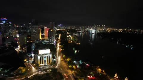 Saigon River front at night timelapse Stock Footage 33034683