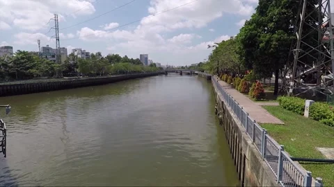 Saigon River, Panoramic View From Bridge, Ho Chi Minh City, Vietnam Stock Footage 317912586
