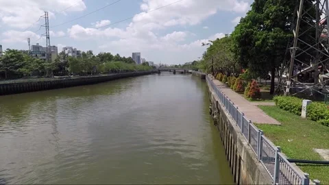Saigon River, Panoramic View From Bridge, Ho Chi Minh City, Vietnam Stock Footage 317913294