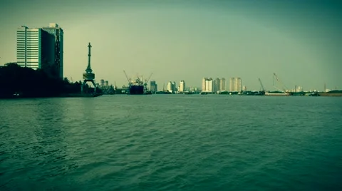 Saigon river. Retro look speed up. 4K resolution. Stock Footage 49688533
