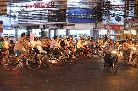 Saigon traffic by night Stock Photos
