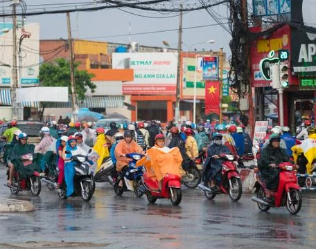 Saigon traffic in rain Stock Photos