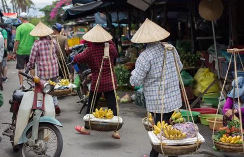 Saigon, Vietnam - June 30, 2017: street vendors selling bananas, Saigon, Vietnam Stock Photos