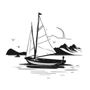 Sail against the background of mountains. Stock Illustration