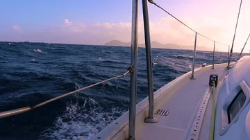 Sail boat in big swells Stock Footage 85477105