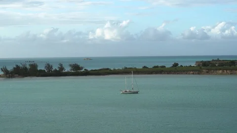 Sail Boat in the Caribbean Stock Footage 89487378