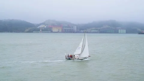 Sail boat on the Lisbon river. Stock Footage 237530487