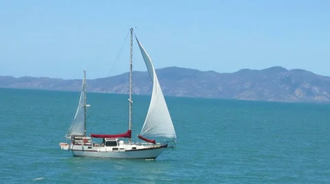 Sail Boat on the Ocean Stock Footage 34583179