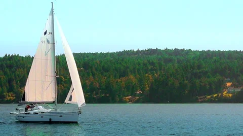 Sail Boat Passing By Stock Footage 37880166
