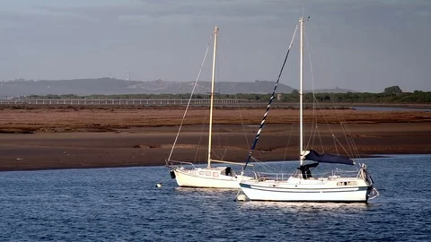 Sail Boats Floating on Saint Peter River Cadiz Spain Stock Footage 84465687