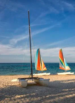 Sail catamarans on the beach. Stock Photos