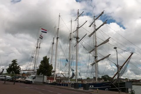 A sail ship in the harbor. Stock Photos