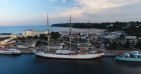 Sail Ship Parked In Harbor Stock Footage 92953336
