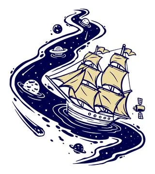 Sail into space vector illustration hand drawn Stock Illustration
