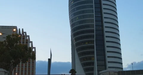 Sail Tower building in downtown Haifa with blue sky and clouds in the backgro Stock Footage 123601994