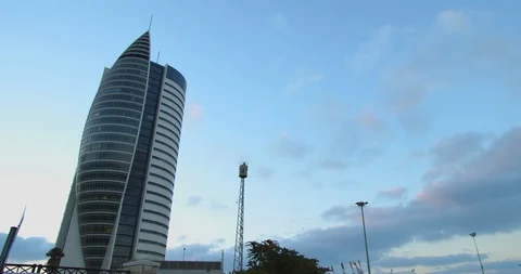 Sail Tower building in downtown Haifa with blue sky and clouds in the backgro Stock Footage 123602082